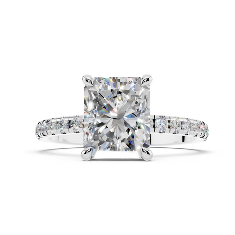White gold Radiant Brilliant Solitaire with Pavé Band and Four-Prong Setting_46