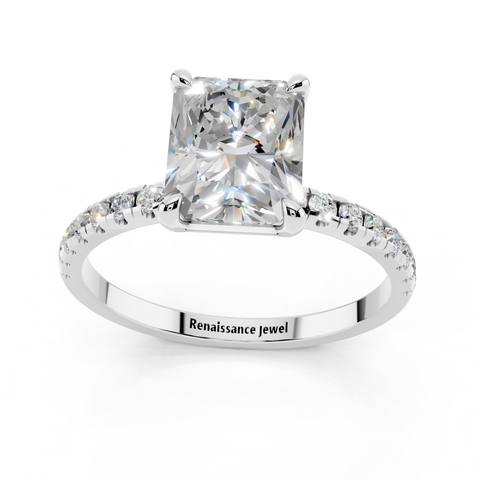 White gold Radiant Brilliant Solitaire with Pavé Band and Four-Prong Setting_7