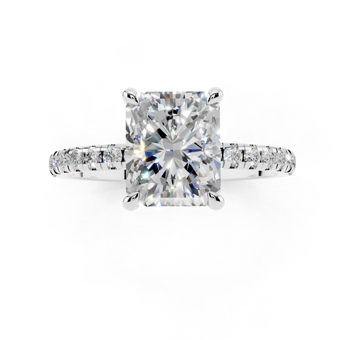 White gold Radiant Brilliant Solitaire with Pavé Band and Four-Prong Setting_8