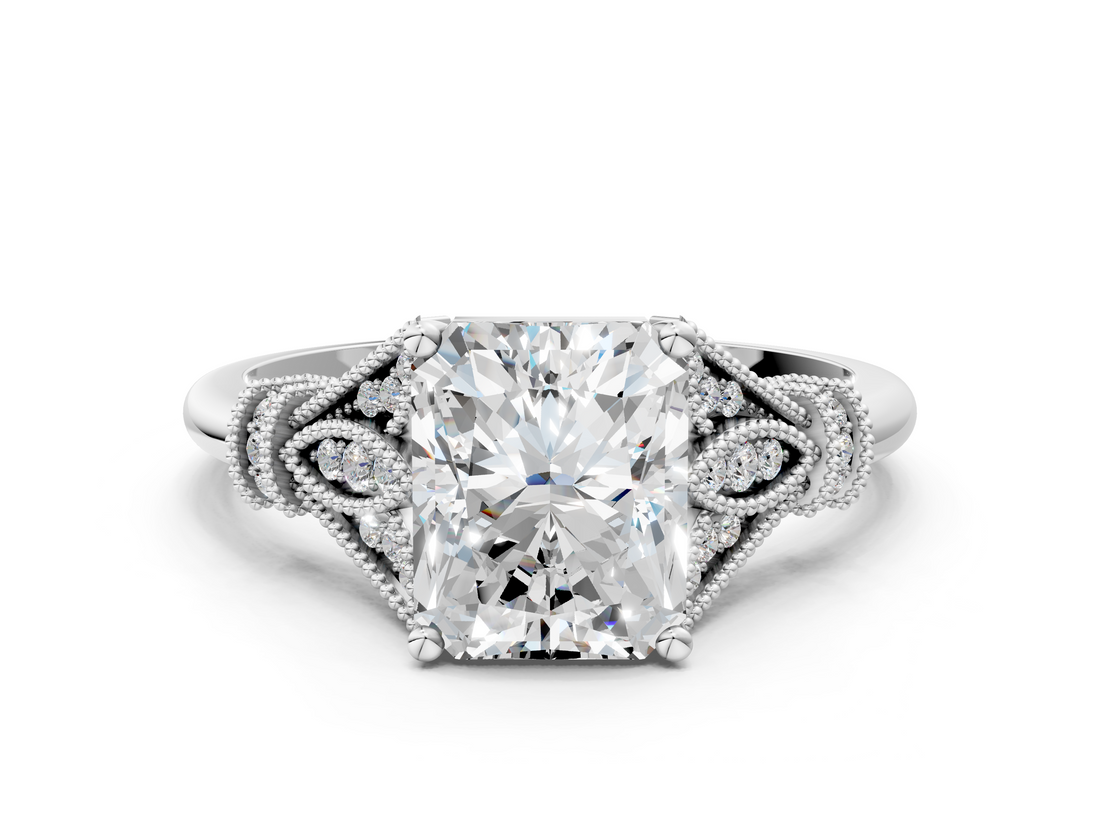 White gold Radiant Brilliant Solitaire with Pave Band and Four-Prong Setting_19