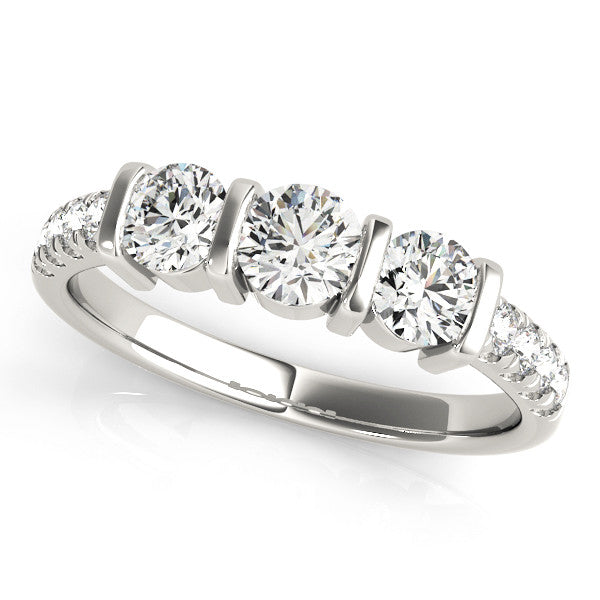 White gold Radiant Brilliant Trilogy Channel Set Diamond Ring with Bar Prongs 1