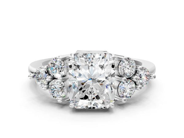 White gold Round Brilliant Diamond Cluster Accent Solitaire Ring with Prong Setting