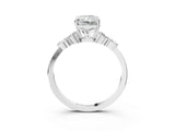 White gold Radiant Cut Brilliant Diamond Solitaire Ring with Pear Side Stones and Four-Prong Setting_15