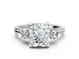 White gold Radiant Cut Brilliant Three-Stone Diamond Ring with Pavé Band and Four-Prong Setting_7