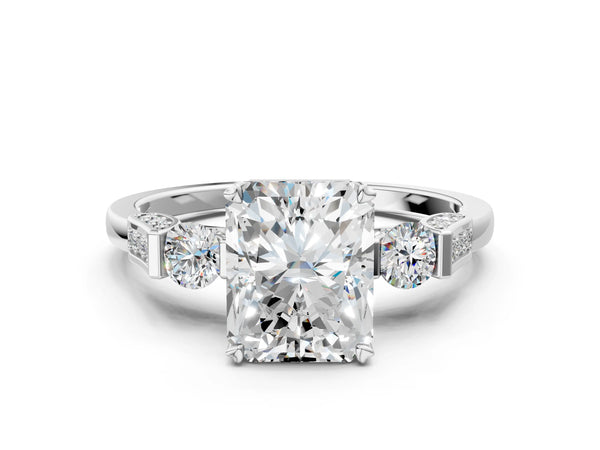 White gold Round Brilliant Three-Stone Pave Band with Four-Prong Setting