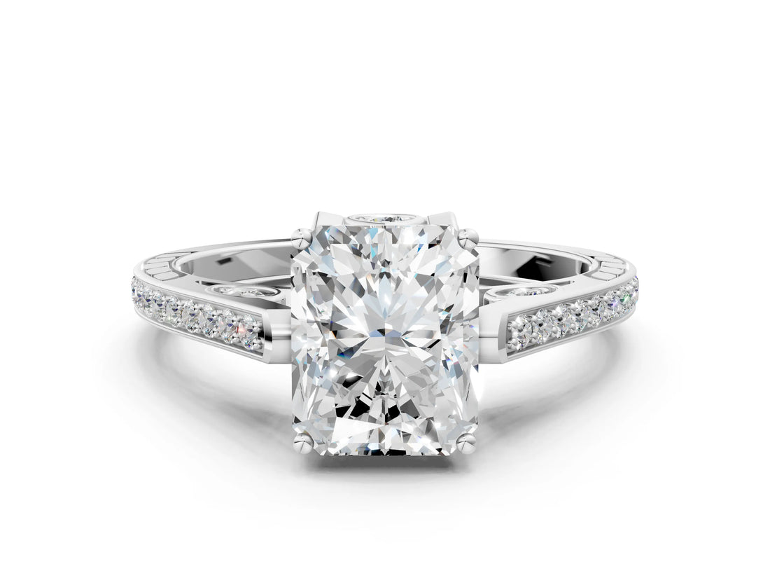 White gold Radiant Cut Cathedral Pave Diamond Engagement Ring with Six-Prong Setting_32