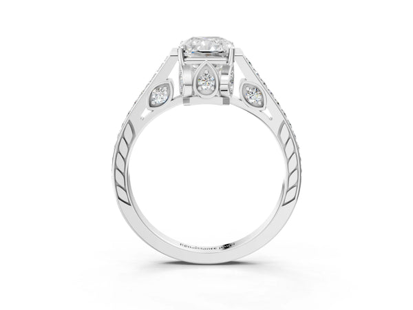 White gold Radiant Cut Cathedral Pave Diamond Engagement Ring with Six-Prong Setting