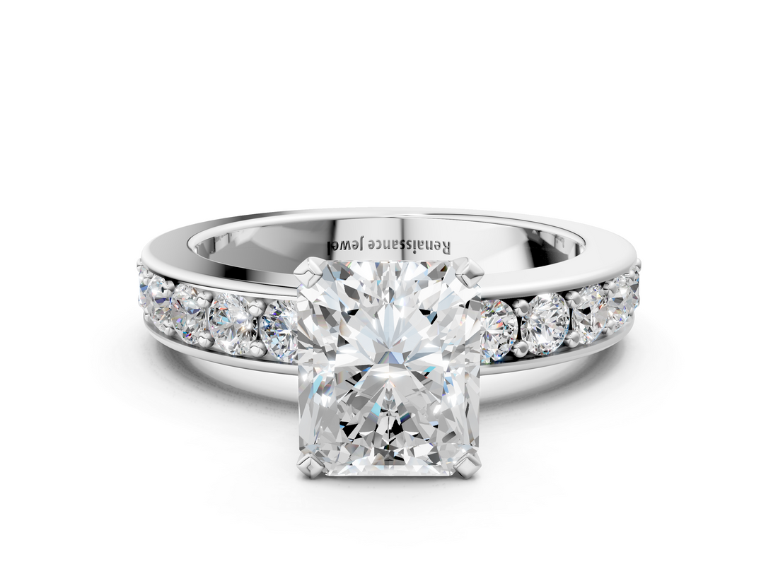 White gold Radiant Cut Channel Set Diamond Engagement Ring with Four-Prong Setting_272