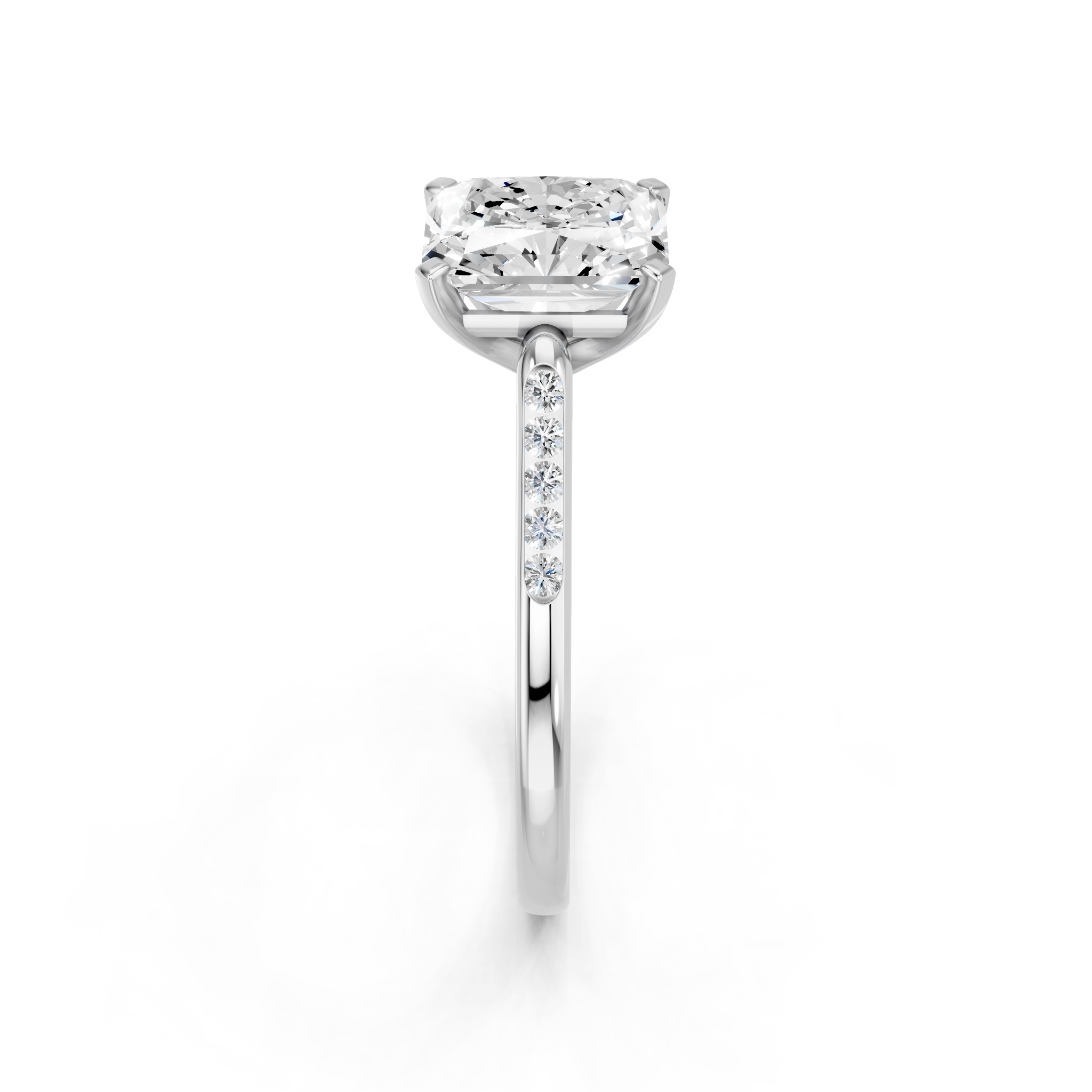 White gold Radiant Cut Channel Set Solitaire Engagement Ring with Four-Prong Setting_104