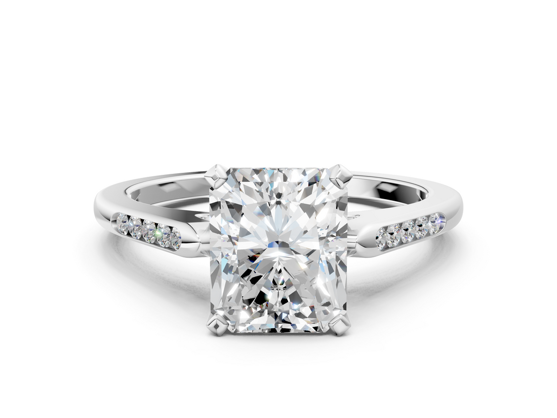 White gold Radiant Cut Channel Set Solitaire Engagement Ring with Four-Prong Setting_223
