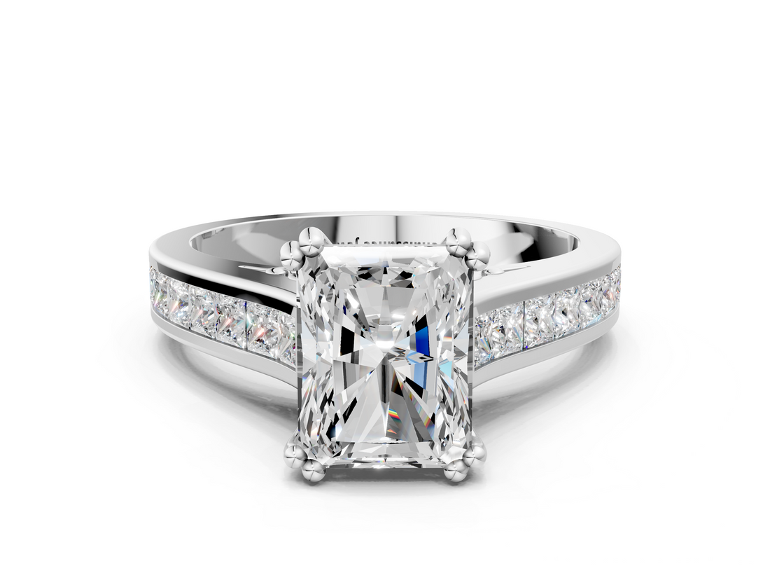 White gold Radiant Cut Channel Set Solitaire Engagement Ring with Prong Setting_58
