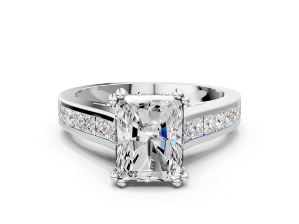 White Gold Radiant Cut Channel Set Solitaire Engagement Ring Setting with Double Claw Prongs