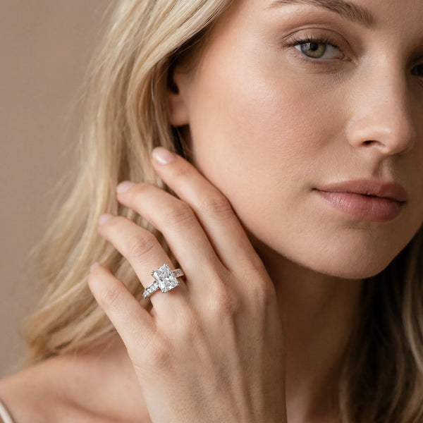 Sterling Silver Radiant Cut Channel Set Solitaire Engagement Ring Setting with Double Claw Prongs