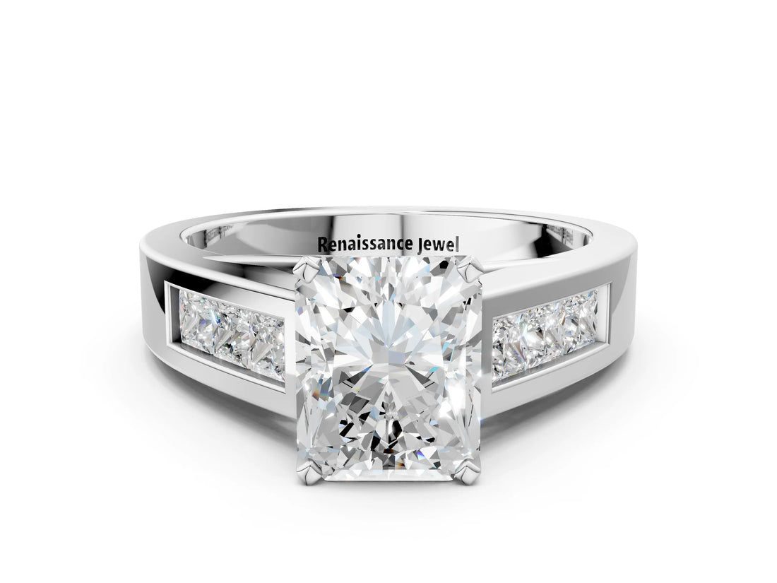 White gold Radiant Cut Channel Set Solitaire Ring with Four-Prong Setting_6