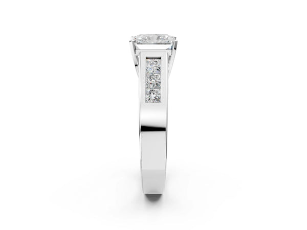 Sterling Silver Radiant Cut Engagement Ring Setting with Channel-Set Princess Cut Side Accents