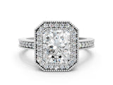 White gold Radiant Cut-Cut Diamond Halo Engagement Ring with Pave Band and Prong Setting_44