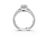 10K White Gold 2.06 Carat F VS1 Radiant Cut Diamond Milgrain Pave Band Four-Prong Setting Ring