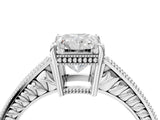 10K White Gold 2.06 Carat F VS1 Radiant Cut Diamond Milgrain Pave Band Four-Prong Setting Ring