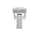 10K White Gold 2.06 Carat F VS1 Radiant Cut Diamond Milgrain Pave Band Four-Prong Setting Ring
