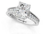 10K White Gold 2.06 Carat F VS1 Radiant Cut Diamond Milgrain Pave Band Four-Prong Setting Ring