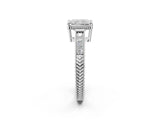 10K White Gold 2.06 Carat F VS1 Radiant Cut Diamond Milgrain Pave Band Four-Prong Setting Ring