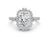 White gold Radiant Cut Cut Diamond Sunburst Halo Engagement Ring with Pavé Band_117