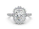 White gold Radiant Cut Cut Diamond Sunburst Halo Engagement Ring with Pavé Band_129
