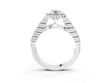 White gold Radiant Cut Cut Halo Pavé Solitaire Ring with Milgrain Band_10