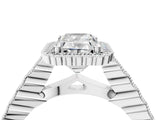 White gold Radiant Cut Cut Halo Pavé Solitaire Ring with Milgrain Band_11