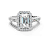 White gold Radiant Cut Cut Halo Pavé Solitaire Ring with Milgrain Band_7
