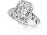 White gold Radiant Cut Cut Halo Pavé Solitaire Ring with Milgrain Band_8