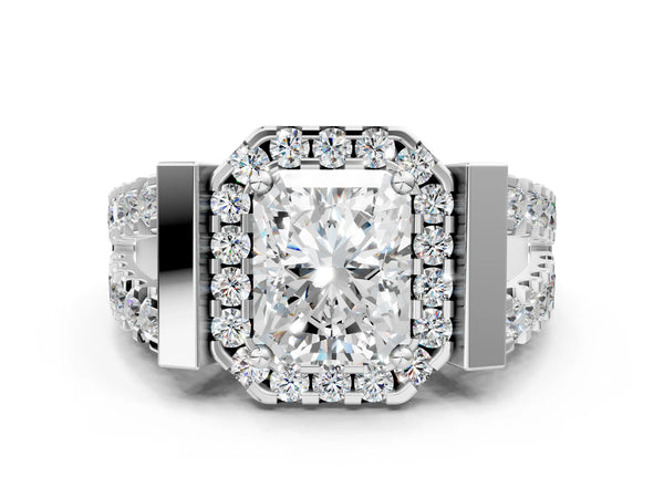Platinum Princess Cut Halo Engagement Ring Setting with Bar Shoulders