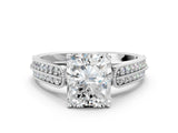 Silver 0.55 Carat E VVS1 Princess Cut Pave Split Shank Engagement Ring with Four-Prong Setting
