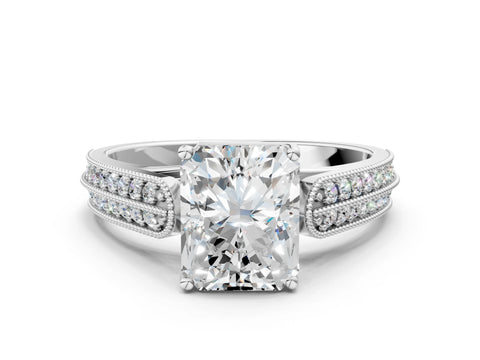Silver 0.55 Carat E VVS1 Princess Cut Pave Split Shank Engagement Ring with Four-Prong Setting