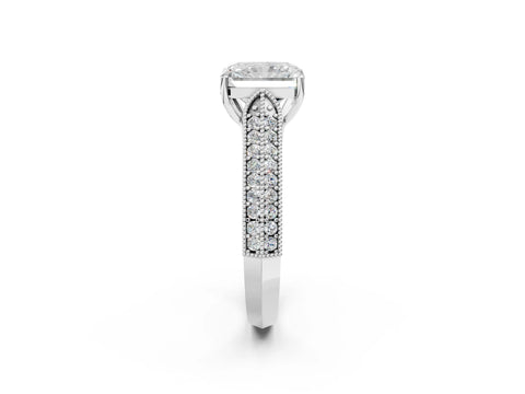 Silver 0.55 Carat E VVS1 Princess Cut Pave Split Shank Engagement Ring with Four-Prong Setting