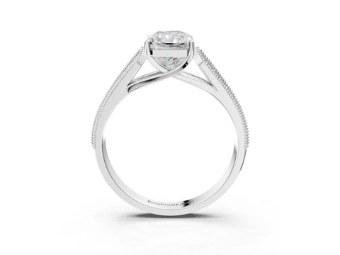Silver 0.55 Carat E VVS1 Princess Cut Pave Split Shank Engagement Ring with Four-Prong Setting