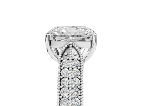 Silver 0.55 Carat E VVS1 Princess Cut Pave Split Shank Engagement Ring with Four-Prong Setting
