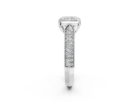 Silver 0.55 Carat E VVS1 Princess Cut Pave Split Shank Engagement Ring with Four-Prong Setting