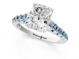 White gold Radiant Cut Diamond Cathedral Solitaire Ring with Round with Aquamarine side stone Pavé Band_13