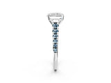 White gold Radiant Cut Diamond Cathedral Solitaire Ring with Round with Aquamarine side stone Pavé Band_14