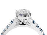 White gold Radiant Cut Diamond Cathedral Solitaire Ring with Round with Aquamarine side stone Pavé Band_16