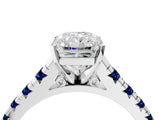 White gold Radiant Cut Diamond Cathedral Solitaire Ring with Round with Blue Sapphire side stone Pavé Band_52