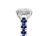 White gold Radiant Cut Diamond Cathedral Solitaire Ring with Round with Blue Sapphire side stone Pavé Band_53