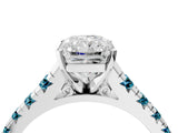 White gold Radiant Cut Diamond Cathedral Solitaire Ring with Round with Blue Topaz side stone Pavé Band_16