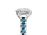 White gold Radiant Cut Diamond Cathedral Solitaire Ring with Round with Blue Topaz side stone Pavé Band_17