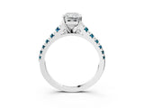 White gold Radiant Cut Diamond Cathedral Solitaire Ring with Round with Blue Topaz side stone Pavé Band_21