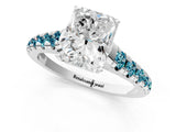 White gold Radiant Cut Diamond Cathedral Solitaire Ring with Round with Blue Topaz side stone Pavé Band_24