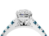 White gold Radiant Cut Diamond Cathedral Solitaire Ring with Round with Blue Topaz side stone Pavé Band_27