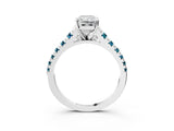 White gold Radiant Cut Diamond Cathedral Solitaire Ring with Round with Blue Topaz side stone Pavé Band_33