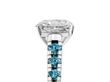White gold Radiant Cut Diamond Cathedral Solitaire Ring with Round with Blue Topaz side stone Pavé Band_35